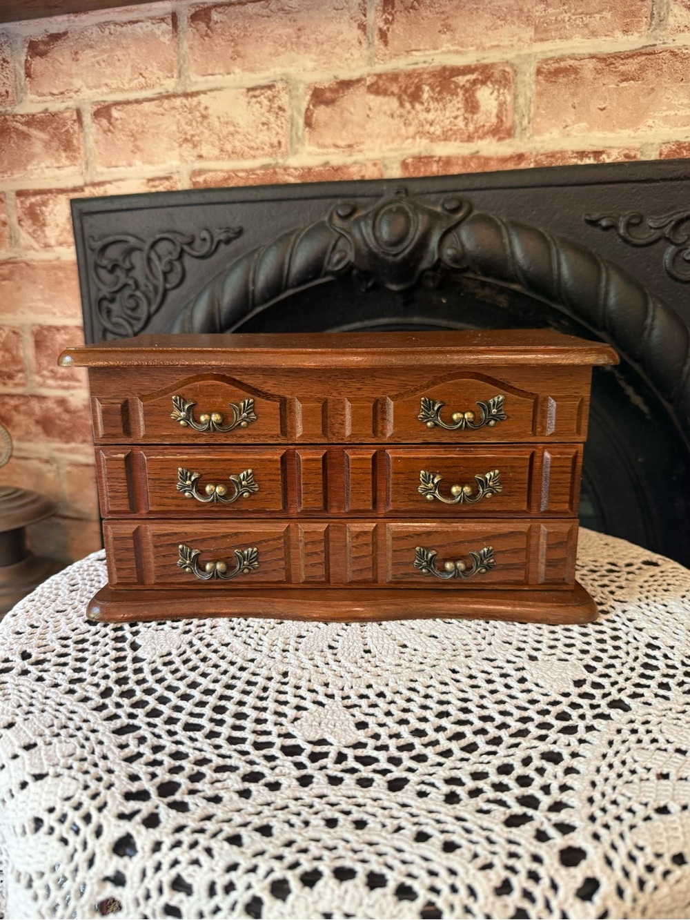Vtg Wooden Jewelry Box Drawers Mirror Montgomery Ward